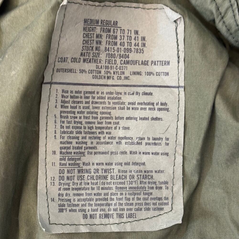 Vintage US Army M-65 Woodland Camo Field Jacket Original 1988 Liner Med Reg - Picture 7 of 16
